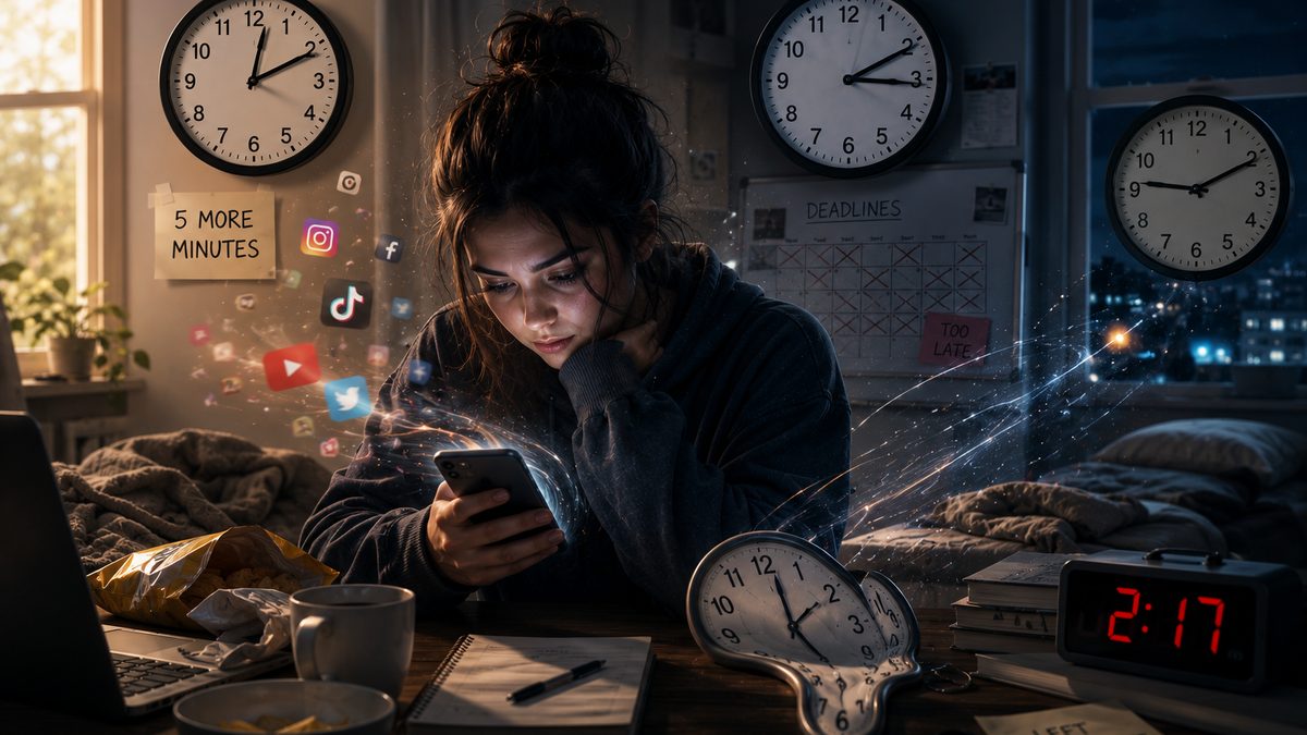 "Five more minutes" — and the clocks all disagree.